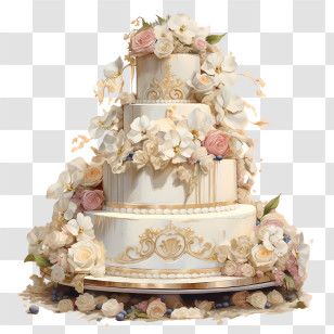 Wedding Cake - Elegant Wedding Cake With Floral Decorations Transparent PNG