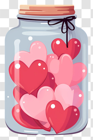 Mason Jar With Heart - Glass Jar With Pink And Red Hearts Transparent PNG