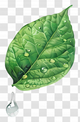 Waterdrop - Realistic Green Leaf With Water Droplets Transparent PNG