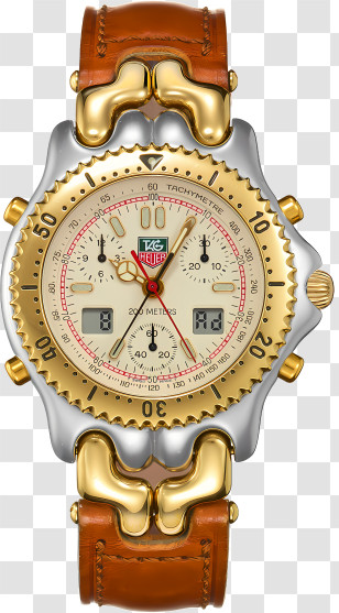 Tag Heuer - Elegant Luxury Watch With Gold And Leather Strap Transparent PNG