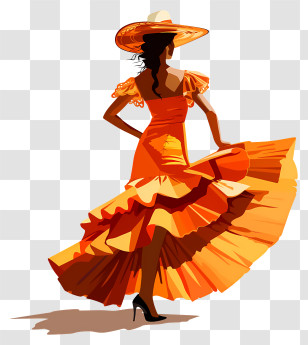Flamenco Dancing - Dancing Woman In Orange Dress Transparent PNG