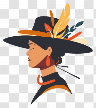 Girl Logo - Elegant Woman With Hat And Feathers Transparent PNG