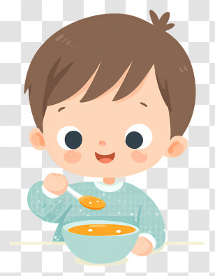 Cute Baby Eating Food - Child Eating Soup Illustration Transparent PNG