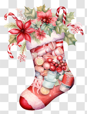 Red Sock - Christmas Stocking Filled With Gifts And Decor Transparent PNG