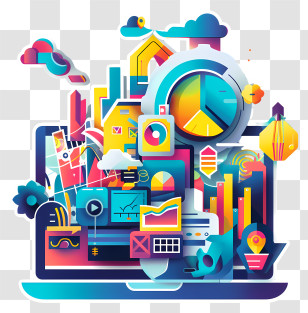Digital Marketing - Colorful Digital Illustration With Abstract Elements Transparent PNG