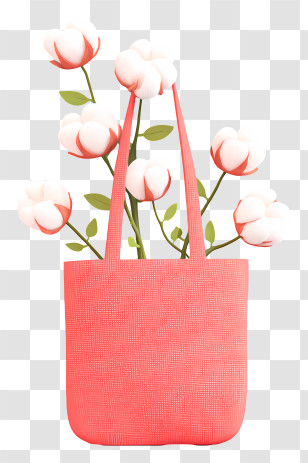 Shopping Bag - Pink Tote Bag With Cotton Flowers Transparent PNG