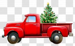 Christmas Tree - Red Pickup Truck With Christmas Tree Transparent PNG