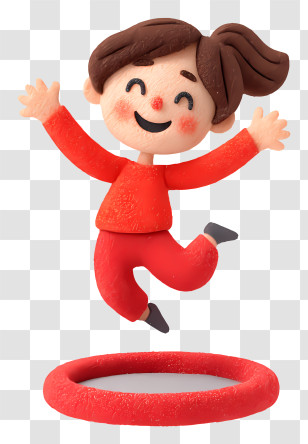 Girl Jumping On Trampoline - Happy Jumping Girl Cartoon Transparent PNG