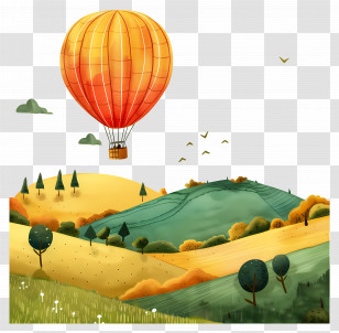 Hot Air Balloon - Hot Air Balloon Over Scenic Landscape Transparent PNG