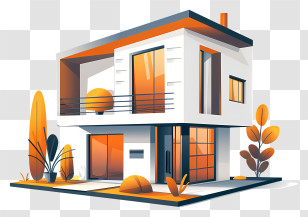 Modern House - Modern House With Orange Accents Illustration Transparent PNG