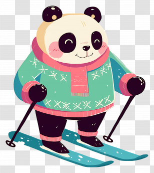 Panda Skiing - Cartoon Panda Skiing Illustration In A Winter Setting Transparent PNG