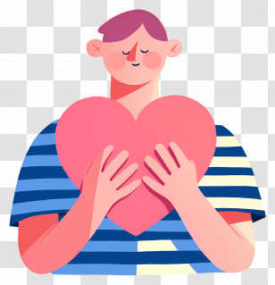 World Kindness Day - Cartoon Man Holding A Big Pink Heart Transparent PNG