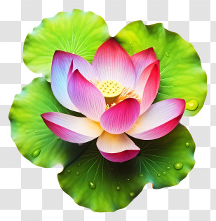 Sketch Style Lotus Flower - Vibrant Lotus Flower With Pink Petals And Green Leaves Transparent PNG