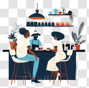 Cafe - Friends Chatting In A Cozy Coffee Shop Setting Transparent PNG