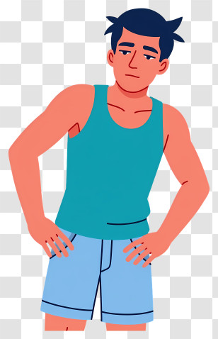 Man Feeling Tired - Man In Summer Outfit With Tank Top And Shorts Transparent PNG