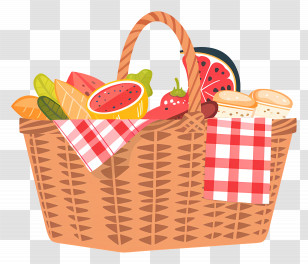 Picnic Basket - Wicker Picnic Basket Filled With Fruits And Bread Transparent PNG