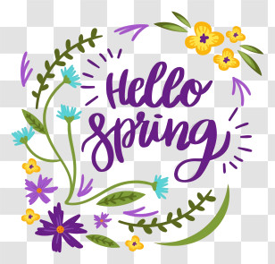 Floral Frame - Hello Spring Text With Floral Design Transparent PNG