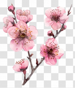 Pink Flowers - Beautiful Cherry Blossoms Illustration Transparent PNG