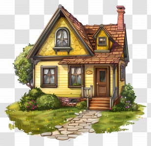 Lawn House - Charming Yellow House With Garden Path Transparent PNG