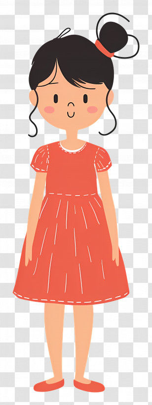 Girl In Dress - Cartoon Girl In Red Dress Illustration Transparent PNG