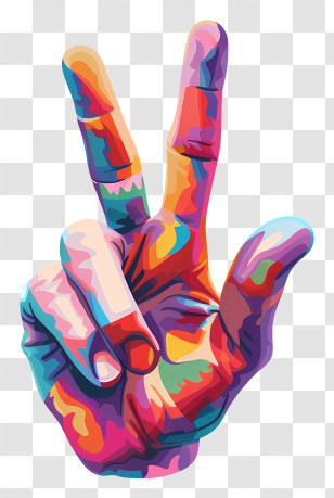 Hand - Colorful Hand In Peace Gesture Transparent PNG