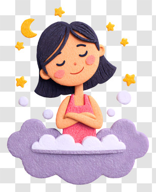 Girl Doing Bubble Bath - Dreaming Girl On Cloud Transparent PNG