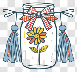 Mason Jar - Decorative Jar With Flower And Tassels Transparent PNG