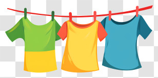 Hanging Laundry - Colorful T-Shirts Hanging On A Line Transparent PNG