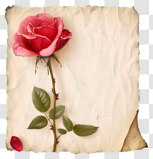 Vintage Rose And Paper - Pink Rose On Wrinkled Paper With Antique Look Transparent PNG