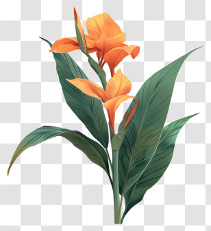 Canna Indica Flower - Beautiful Orange Canna Flower With Lush Leaves Transparent PNG
