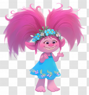 Queen Poppy - Cute Troll Cartoon With Pink Hair And Flower Crown Transparent PNG