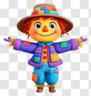 Playful Scarecrow - Bright 3D Patchwork Scarecrow Transparent PNG