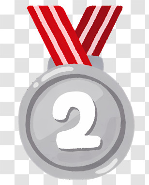 Medal - Silver Medal With Red Ribbon For Achievement Transparent PNG