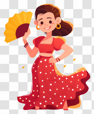 Flamenco Dancing - Dancer In Red Dress With Fan Transparent PNG