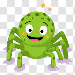 Halloween Cartoon Spider - Green Happy Spider Cartoon Illustration Transparent PNG
