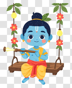 Krishna Celebrating New Year - Cute Baby Krishna On Swing Transparent PNG