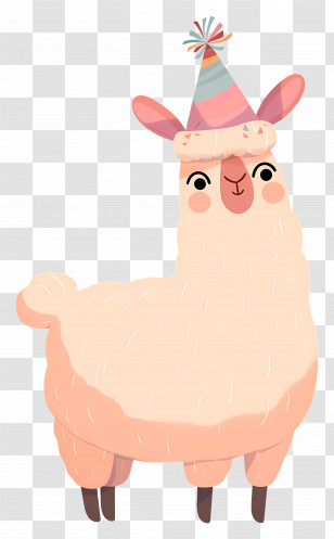 Cute Llama - Cute Party Llama With Hat Transparent PNG