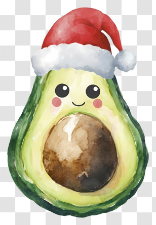 Cartoon Image - Smiling Avocado With Santa Hat Illustration Transparent PNG