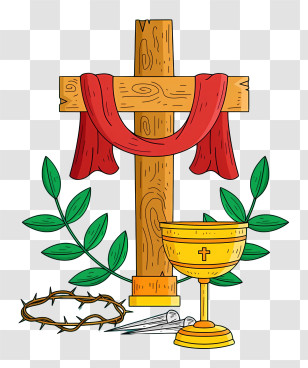 Baptism - Cross With Red Cloth And Religious Items Transparent PNG