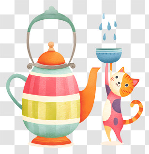 Teapot And Cat - Whimsical Teapot And Cat Transparent PNG