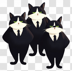 Guard Cats - Cartoon Black Cats In Suits Transparent PNG