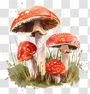 Forest Mushrooms - Red Toadstool Mushrooms In Watercolor Style Transparent PNG