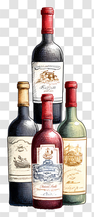 Wine Bottle Stack - Vintage Wine Bottles Illustration Transparent PNG
