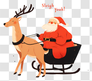 Cute Santa - Santa Riding Sleigh With Reindeer Transparent PNG