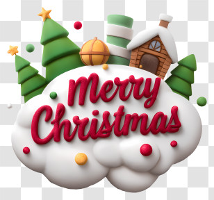 Christmas Word - Merry Christmas With Trees And House Transparent PNG