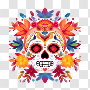 Day Of The Dead - Colorful Day Of The Dead Sugar Skull With Floral Details Transparent PNG