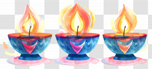 Diwali Diya - Blue Oil Lamps With Bright Flames Transparent PNG