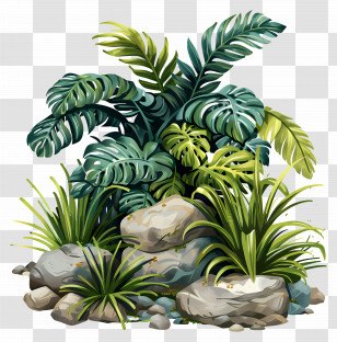 Ornamental Plant - Jungle Plants And Rock Formation Transparent PNG