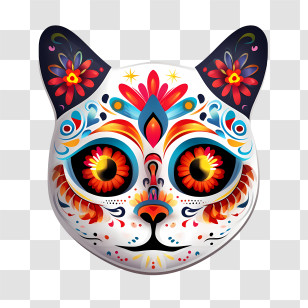 Dia De Los Muertos
 - Day Of The Dead Cat Mask In Colorful Sugar Skull Style Transparent PNG