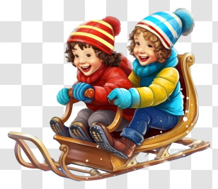 Cartoon Kid Sleigh - Children Enjoying Sledding In Winter Transparent PNG